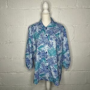 Draper's & Damon's Women's Printed Blue Teal Button Shirt Size XL M25597